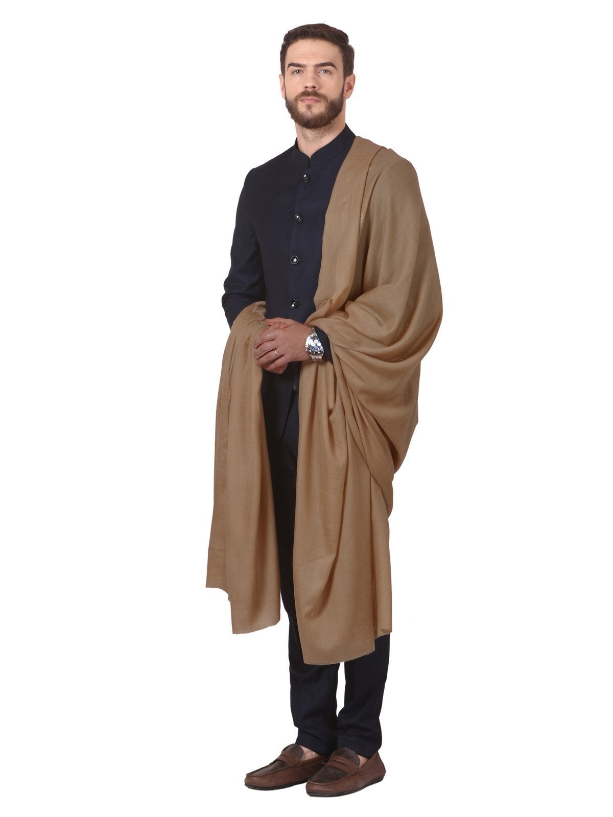 Pashtush Store Shawl Pashtush Mens Super Fine Ring Shawl, full size 54x108 inches - Taupe