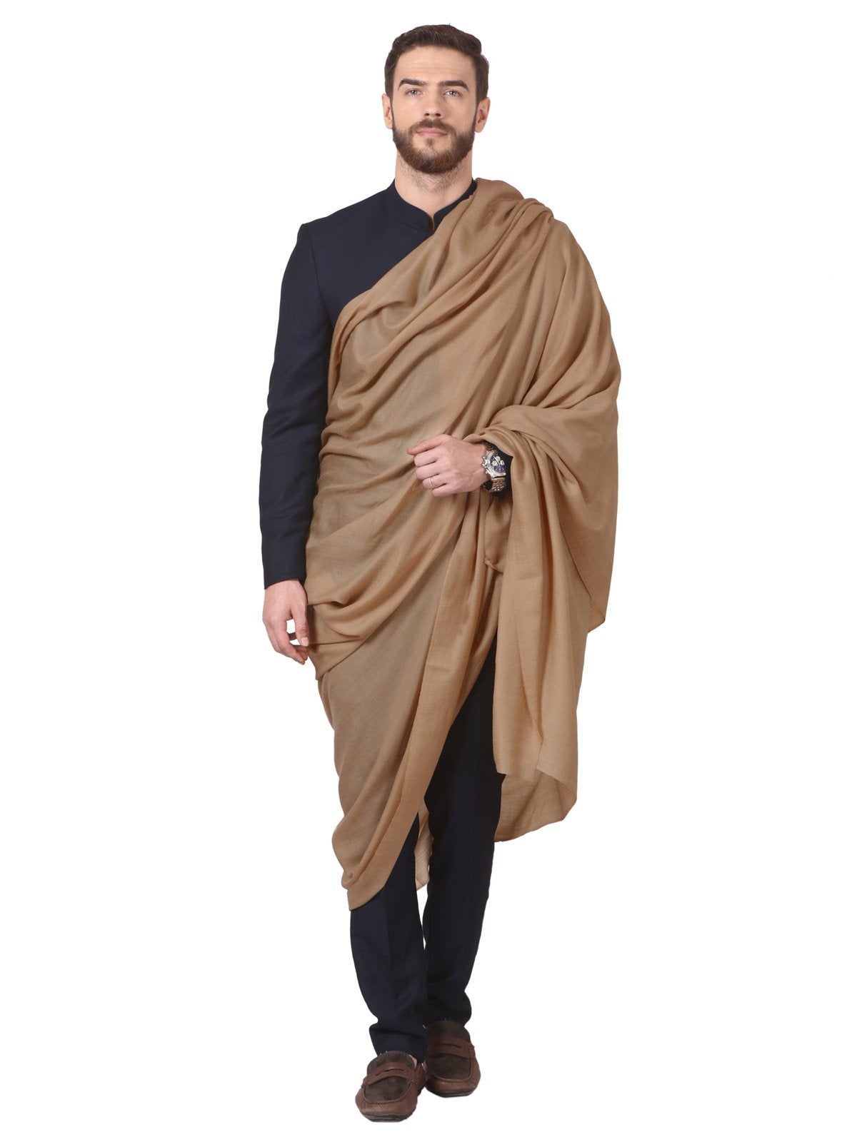 Pashtush Store Shawl Pashtush Mens Super Fine Ring Shawl, full size 54x108 inches - Taupe