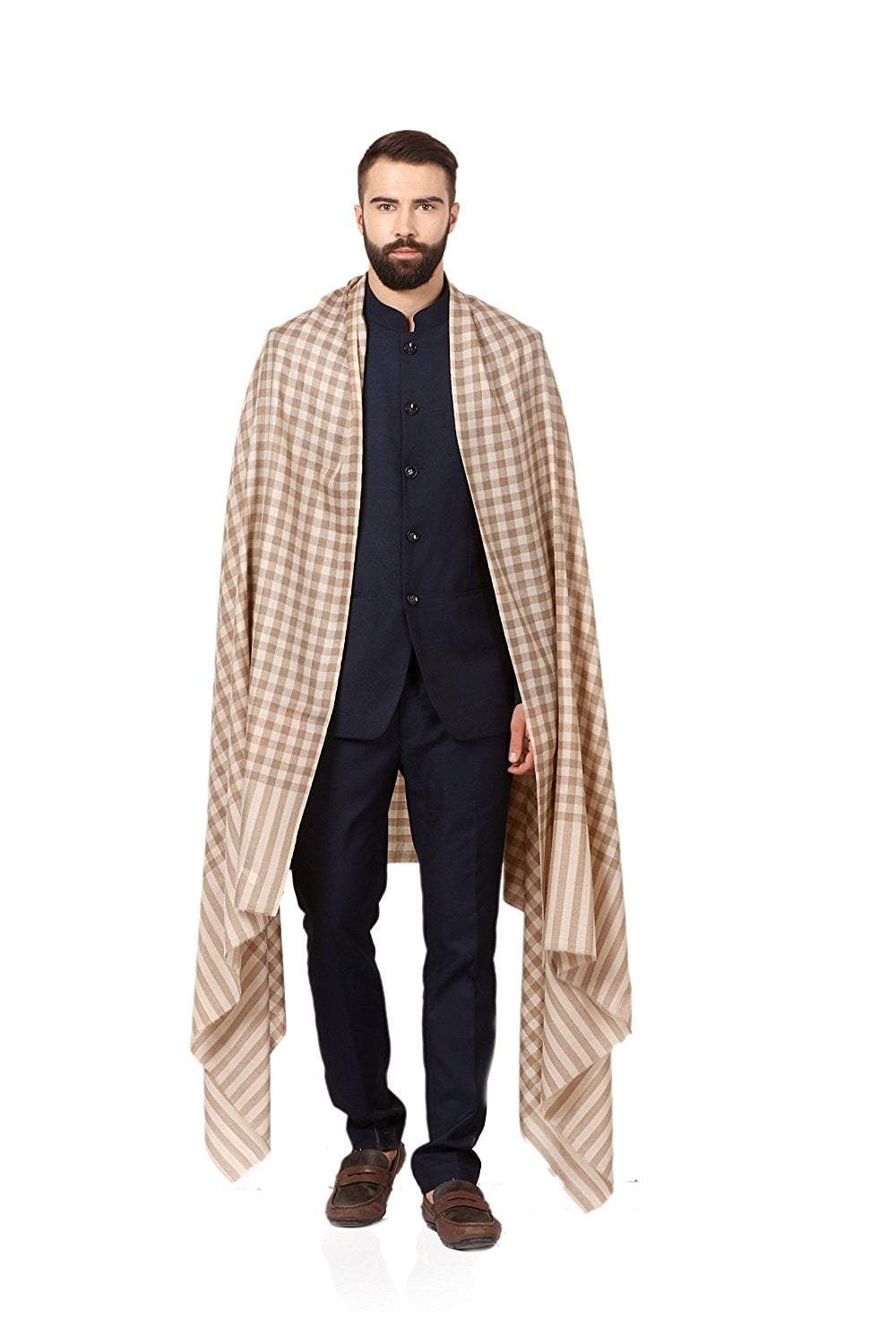Pashtush Store Pashtush Mens Woven Check Design Shawl, Australian Merino Wool Light Weight, Soft Handfeel