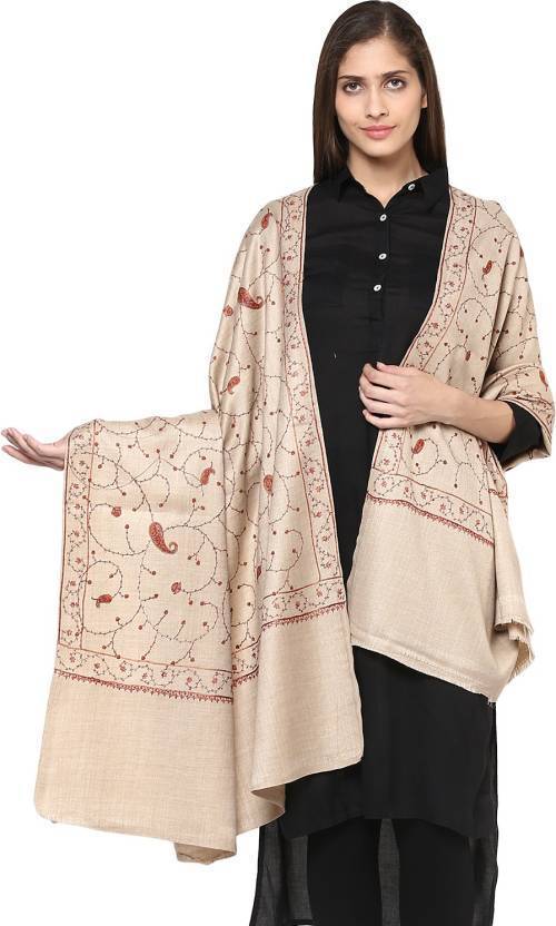 Pashtush Store Pashtush Women's 100% Kashmiri Hand Embroidered Fine wool Shawl