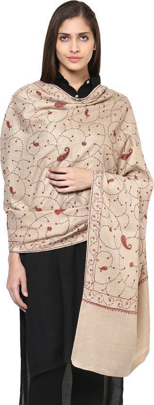 Pashtush Store Pashtush Women's 100% Kashmiri Hand Embroidered Fine wool Shawl