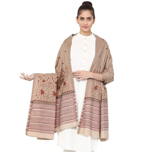 Pashtush Store Pashtush Women's Embroidered Motif Wool Shawl with palla