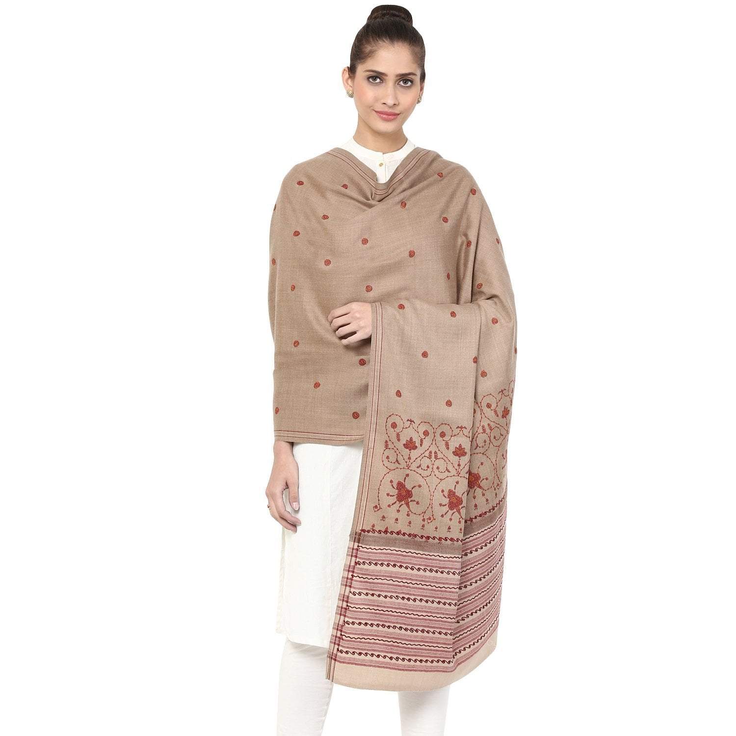 Pashtush Store Pashtush Women's Embroidered Motif Wool Shawl with palla