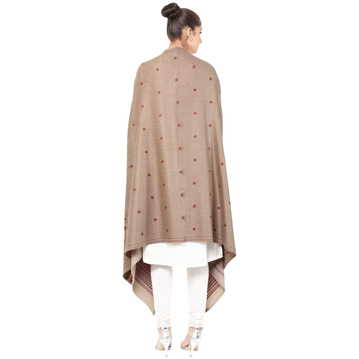 Pashtush Store Pashtush Women's Embroidered Motif Wool Shawl with palla
