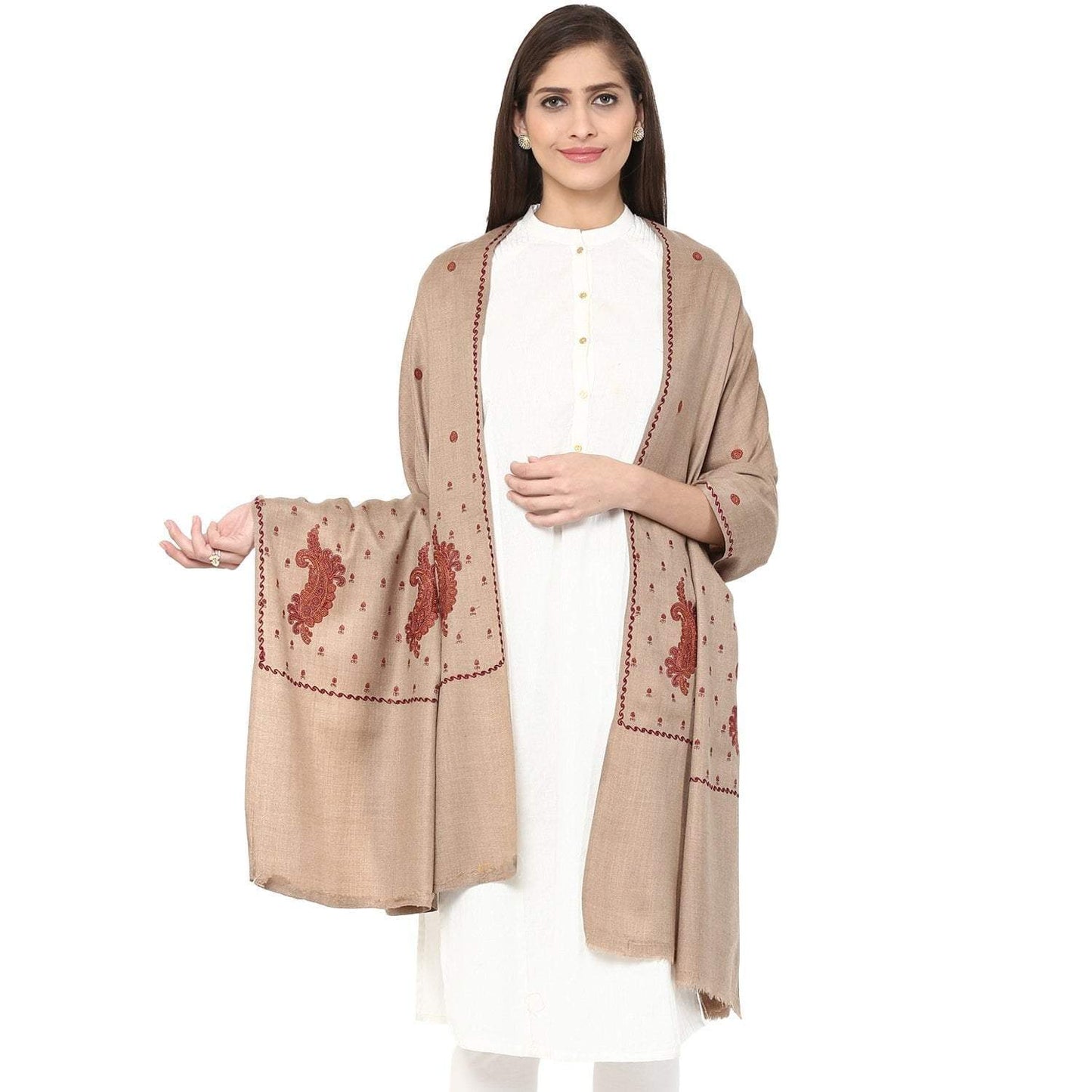 Pashtush Store mustard Pashtush Women's Wool Embroidered Shawl toosh with motifs