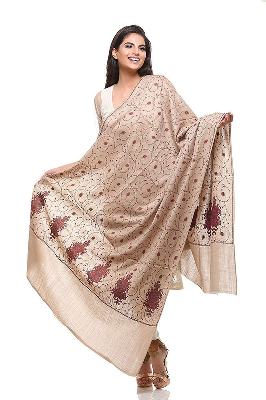 Pashtush Store Pashtush Womens Kashmiri Embroidery Shawl, Multicoloured Silk Thread Needlework - Jaal