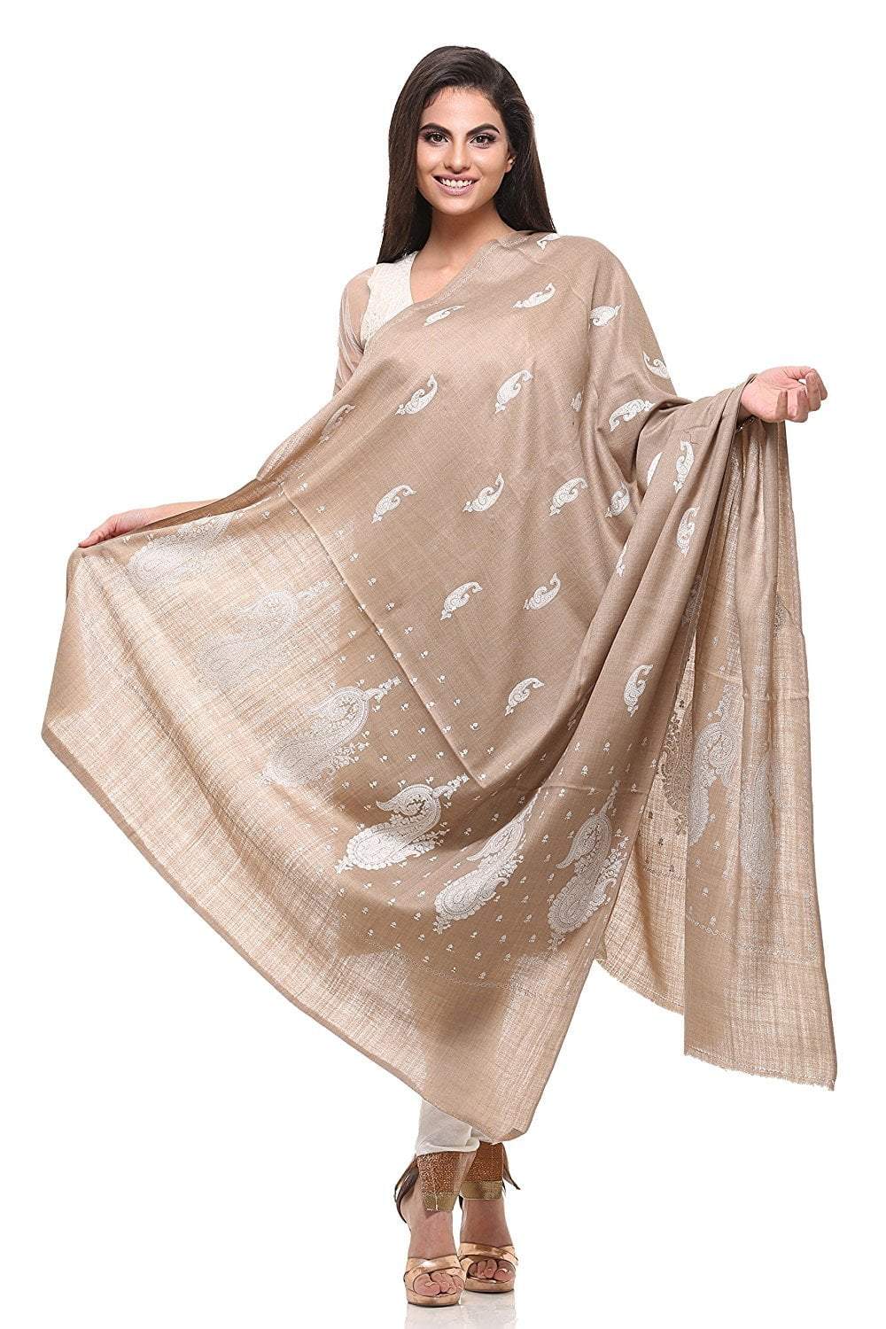 Pashtush Store Shawl Pashtush Womens Pashmina Shawl with Tone on Tone Embroidery, Soft and Warm, Light Weight Shawl